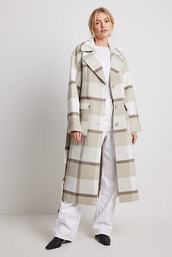 Checked Oversized Belted Coat Outfit