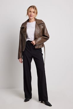 Oversized Biker PU Jacket Outfit