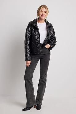 Quilted PU Padded Jacket Outfit