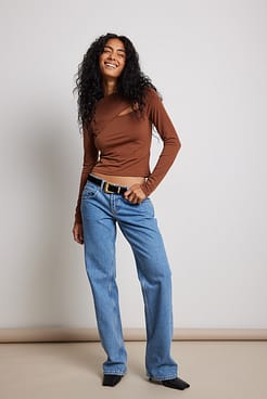 Cut Out Draped Long Sleeve Top Outfit