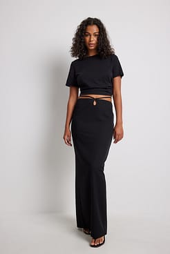 Front Detailed Tie Maxi Skirt Outfit