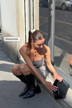 Grey Bandeau Dress Outfit.