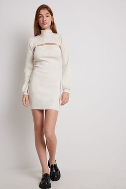 Rib Knitted Mini Dress Outfit