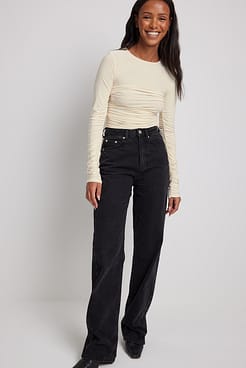 Gathered Jersey Long Sleeve Top Outfit.