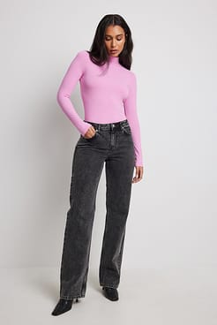 Ribbed Long Sleeved Turtle Neck Sweater Outfit.