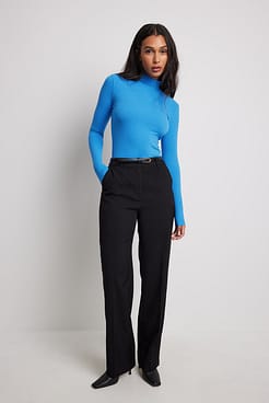 Ribbed Long Sleeved Turtle Neck Sweater Outfit.