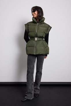 Down Blend Padded Belted Vest Outfit