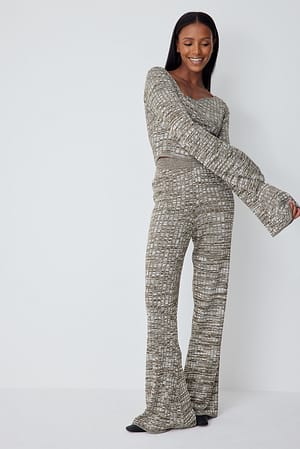 High Waist Melange Knitted Trousers Outfit