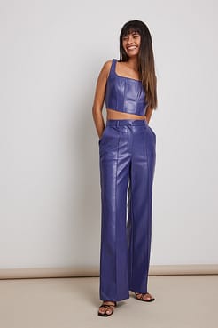 PU Detail Trousers Outfit