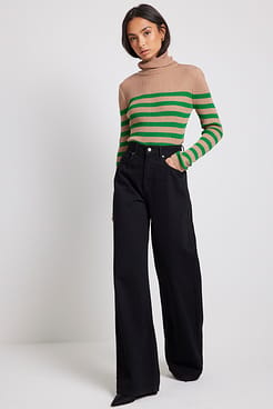 Fine Knitted Striped Turtle Neck Sweater Outfit