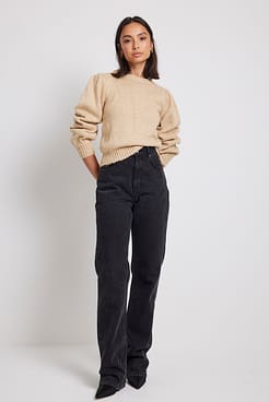Knitted Puff Shoulder Sweater Outfit