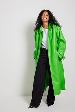 Wrinkled Detailed Long PU Trench Coat Outfit.