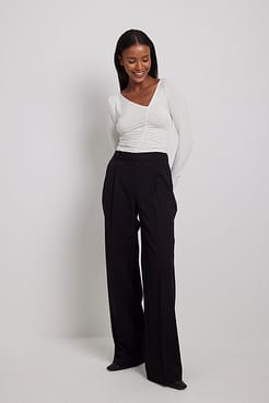 Asymmetric Neckline Seam Detail Top Outfit.
