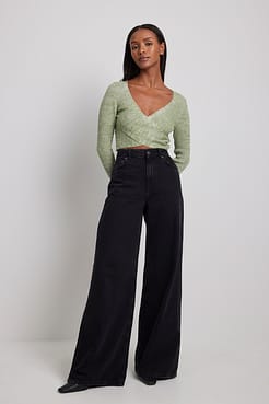 Overlap Long Sleeve Melange Top Outfit.