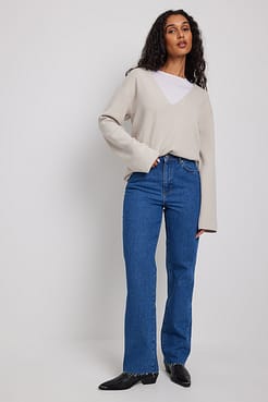 Raw Hem Straight Jeans Outfit.