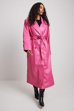 Padded Shoulder PU Trench Outfit