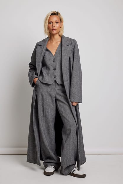 Grey Multi Manteau en tweed effet froissé