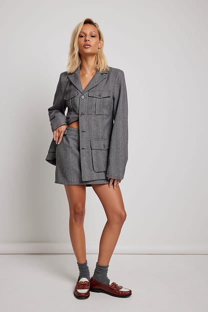 Grey Multi Veste en tweed