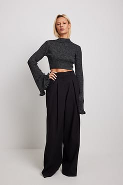 Lurex Knitted Cropped Top Outfit.
