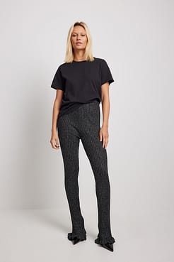 Lurex Knitted Wide Leg Trousers Outfit.