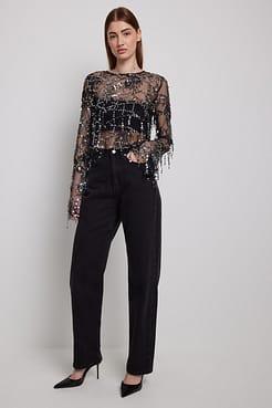 Tie Sequin Blouse Outfit