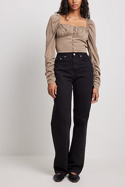 Gathered Front Long Sleeve Blouse Outfit