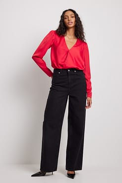 Puff Sleeve Overlap Body Outfit