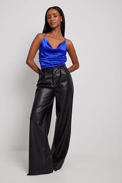 Satin V Neck Gathered Top Outfit