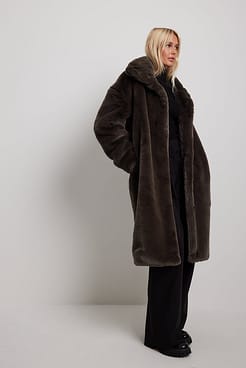 High Neck Faux Fur Coat Outfit