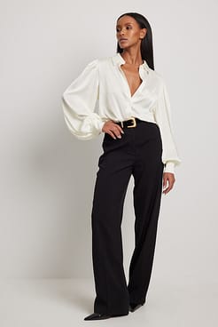 Flowy Satin LS Shirt Outfit.