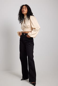 Gathered Waist Long Sleeve Blouse Outfit