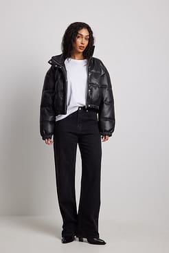Cropped Padded PU Jacket Outfit