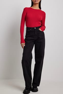 Rib Knitted Back Detail Top Outfit.