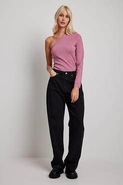 Glitter Knitted One Shoulder Top Outfit