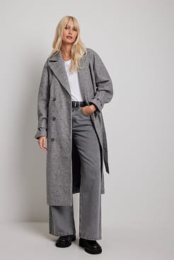 Belted Herringbone Coat Outfit