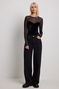 Mesh Velvet Heart Neckline Body Outfit