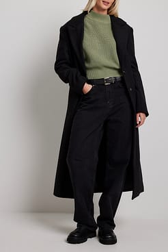 Volume Sleeve High Neck Knitted Sweater Outfit.