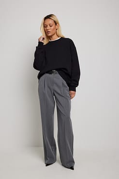 Grey Heavy Low Waist Suit Pants Outfit.