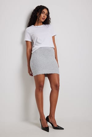 Lurex Knitted Mini Skirt Outfit.