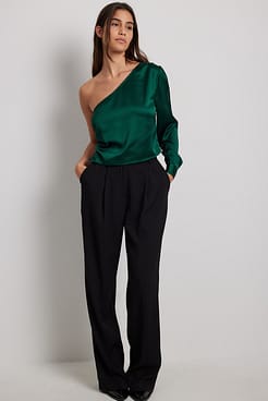 One Shoulder Shirred Satin Top Outfit