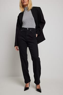 Straight High Waist Denim Outfit.