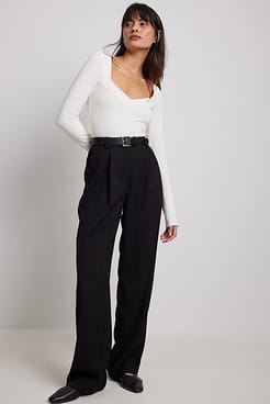 Long Sleeve Neckline Detail Top Outfit.