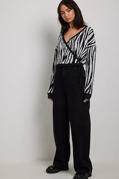 Jacquard Knitted Wrap Sweater Outfit