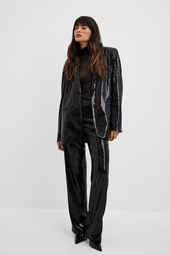 Mid Waist Loose Sequin Pants Outfit