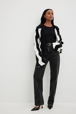 Wavy Knitted Collar Sweater Outfit.