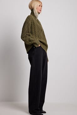 Cable Knitted Zip Detail Sweater Outfit.