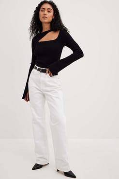 Cut Out Detail Fine Knitted Top Outfit