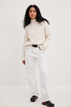 Oversized Rib Knitted Turtle Neck Sweater Outfit