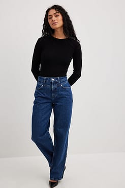 Slit Detail Straight Jeans Outfit.