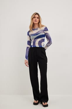 Round Neck Fitted Mesh Top Outfit